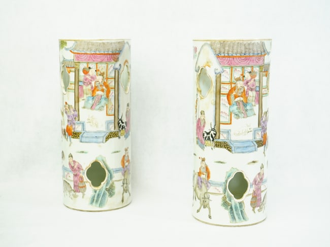 Pair of famille rose brush pots
