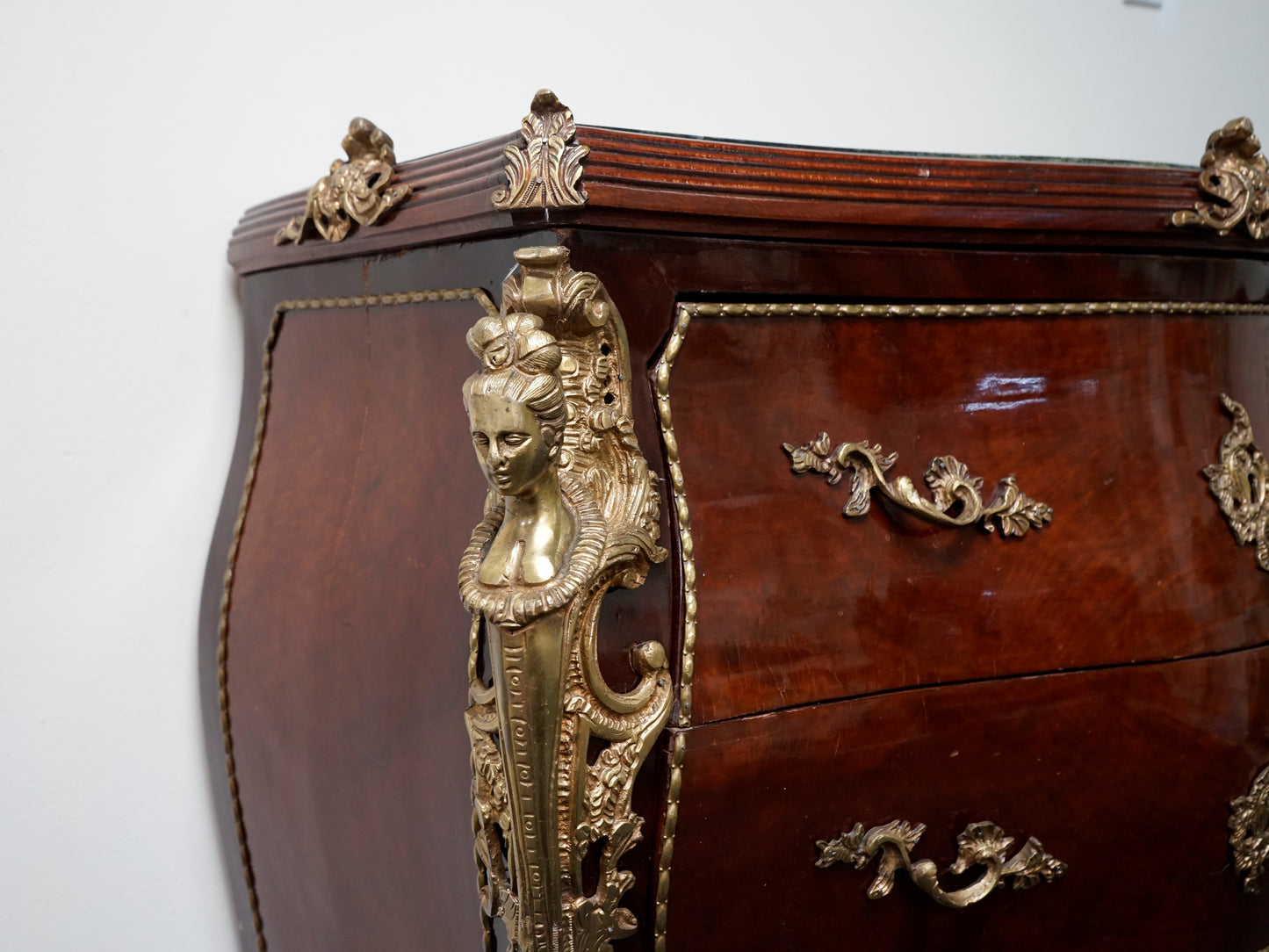 French Louis XV-Style Gilt Bronze Marble Top Mounted Commode