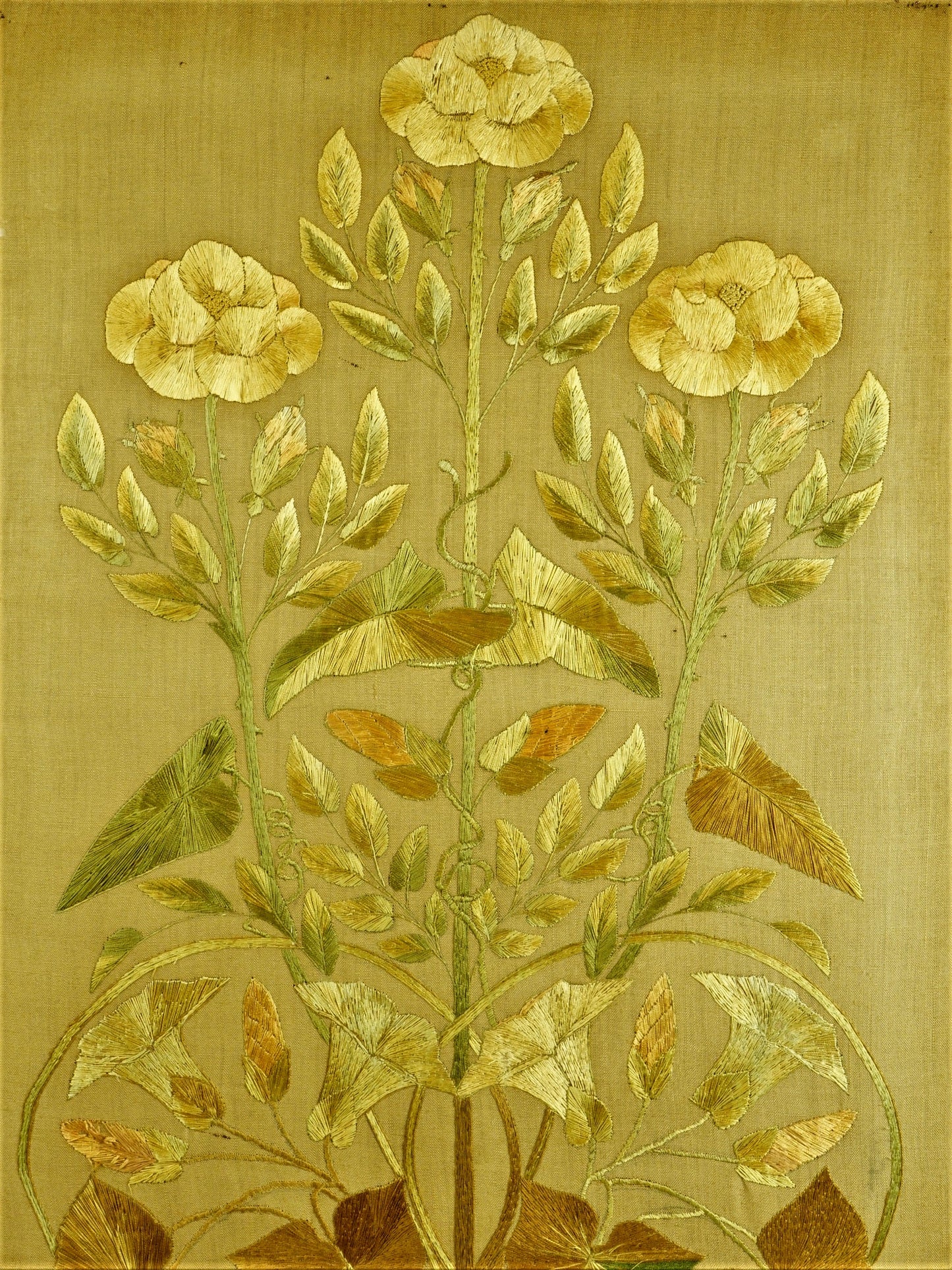 Victorian Hand Embroidered Silk and Mahogany Fire Screen
