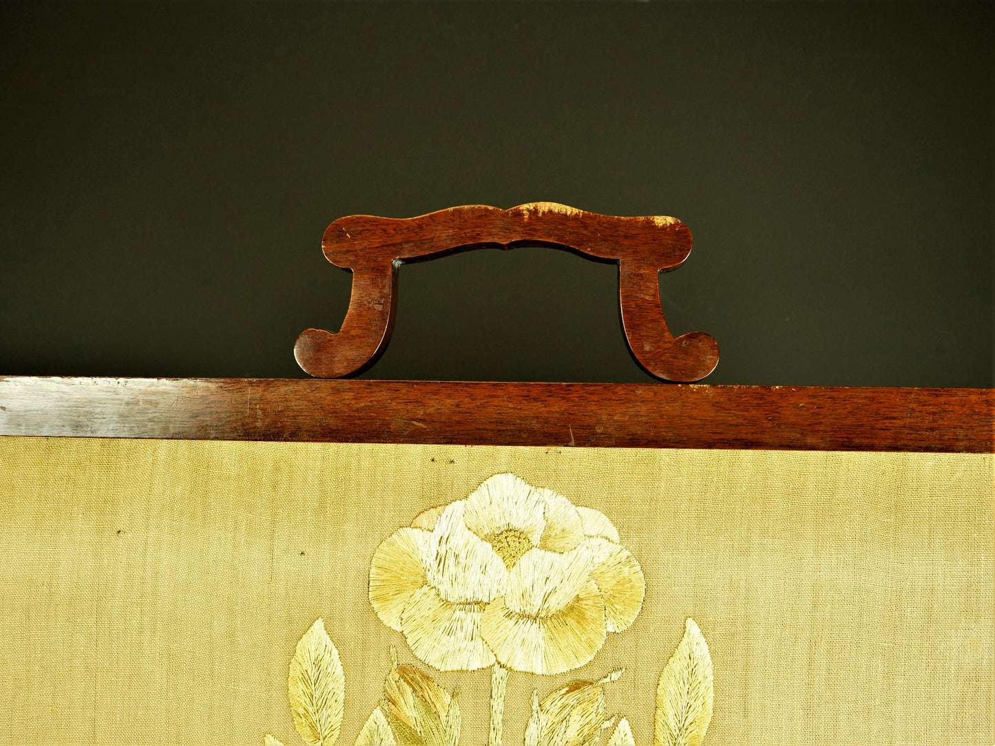 Victorian Hand Embroidered Silk and Mahogany Fire Screen