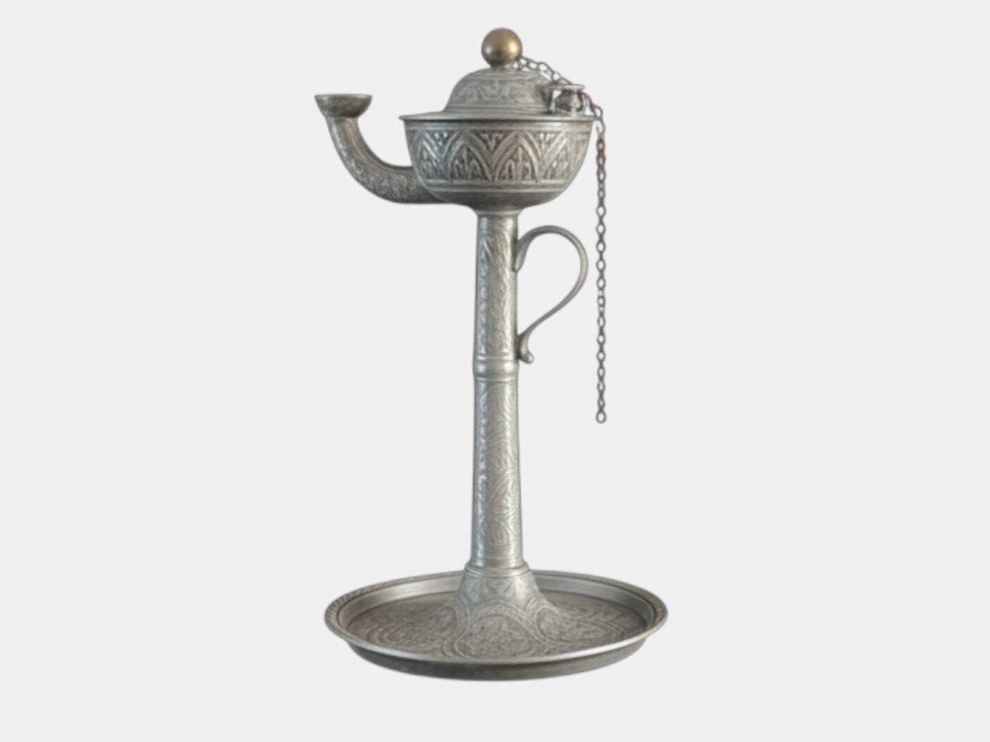 Chinese Decorative Pewter Oil Lamp
