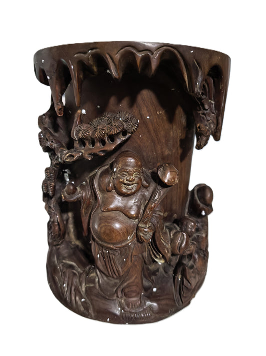 Chinese Hand Carved Wood Brush Pot