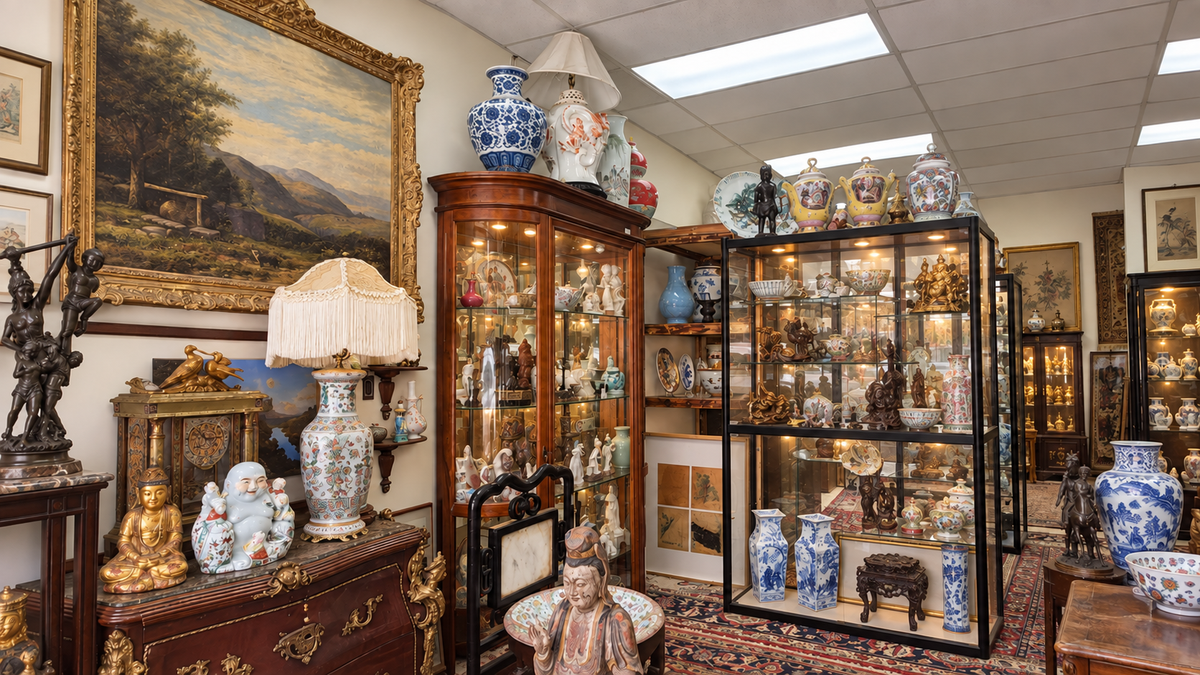 LUXUR Fine Art gallery interior with illuminated display cabinets and selected artworks
