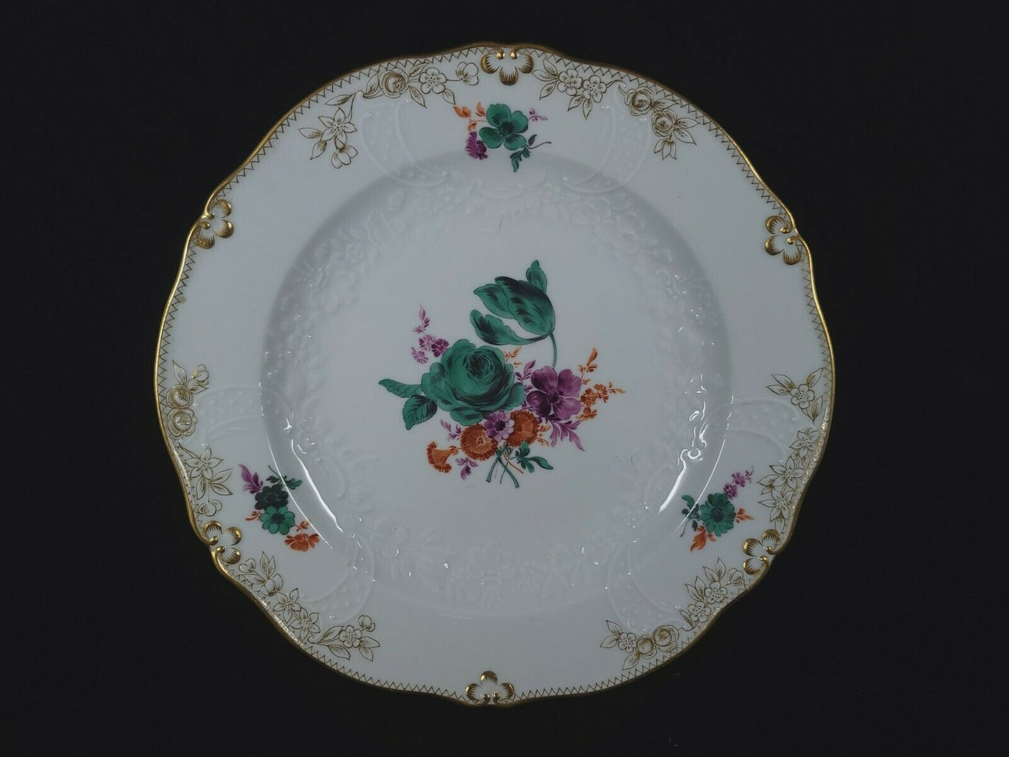 Fine Meissen Embossed Lace 9 5/8" Floral  Plate With Gold Trim(B06/06)