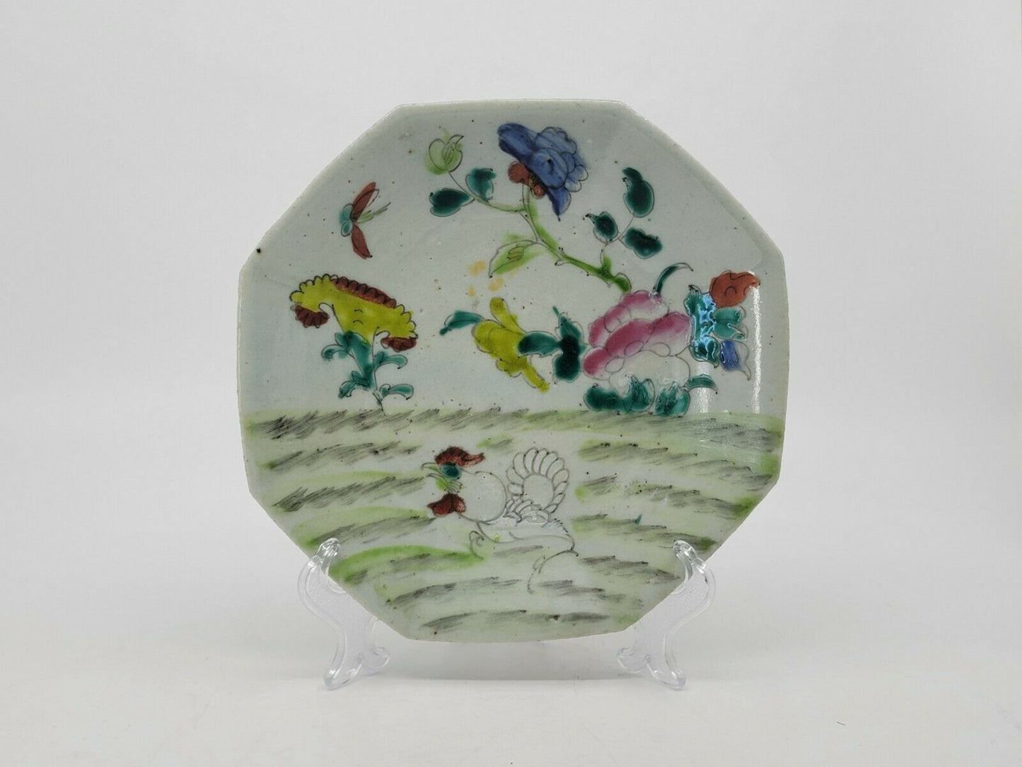 Antique 1900's Chinese Famille Rose Footed Porcelain Bowl Plate(7")