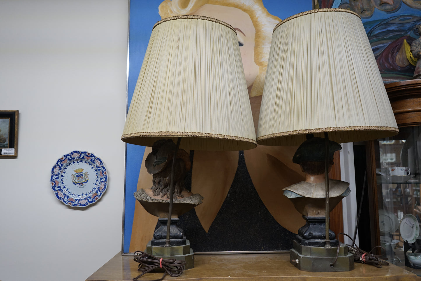 Superb 19th Century Sculptural Faience Pair of Lamps