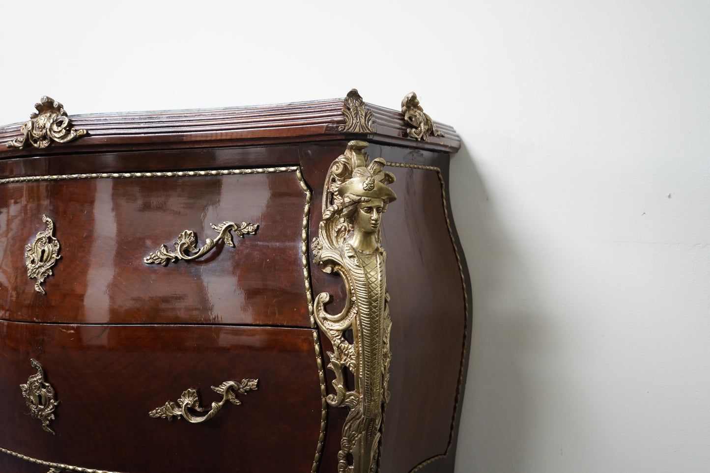 French Louis XV-Style Gilt Bronze Marble Top Mounted Commode