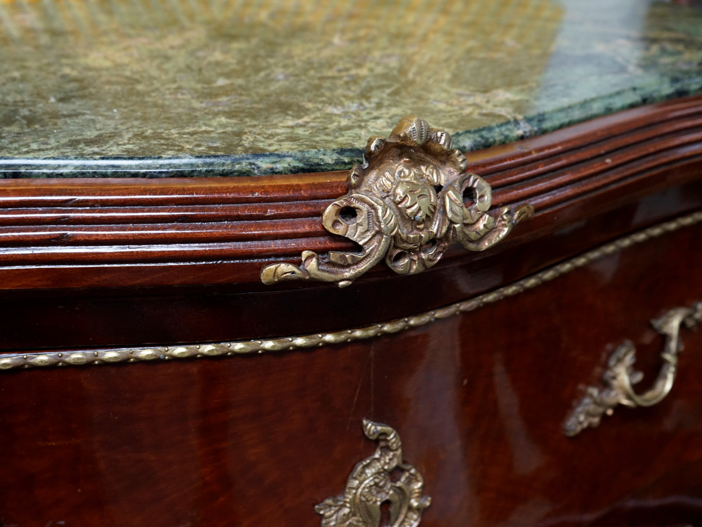 French Louis XV-Style Gilt Bronze Marble Top Mounted Commode