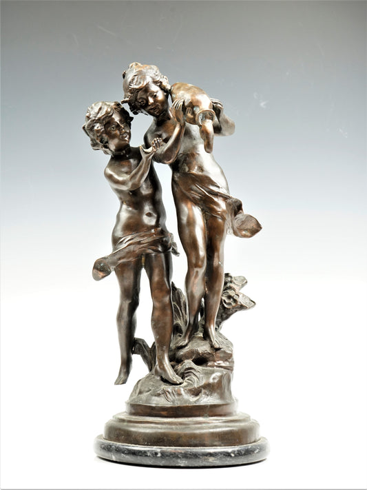 Children with water vase bronze signed: Aug. Moreau Paris