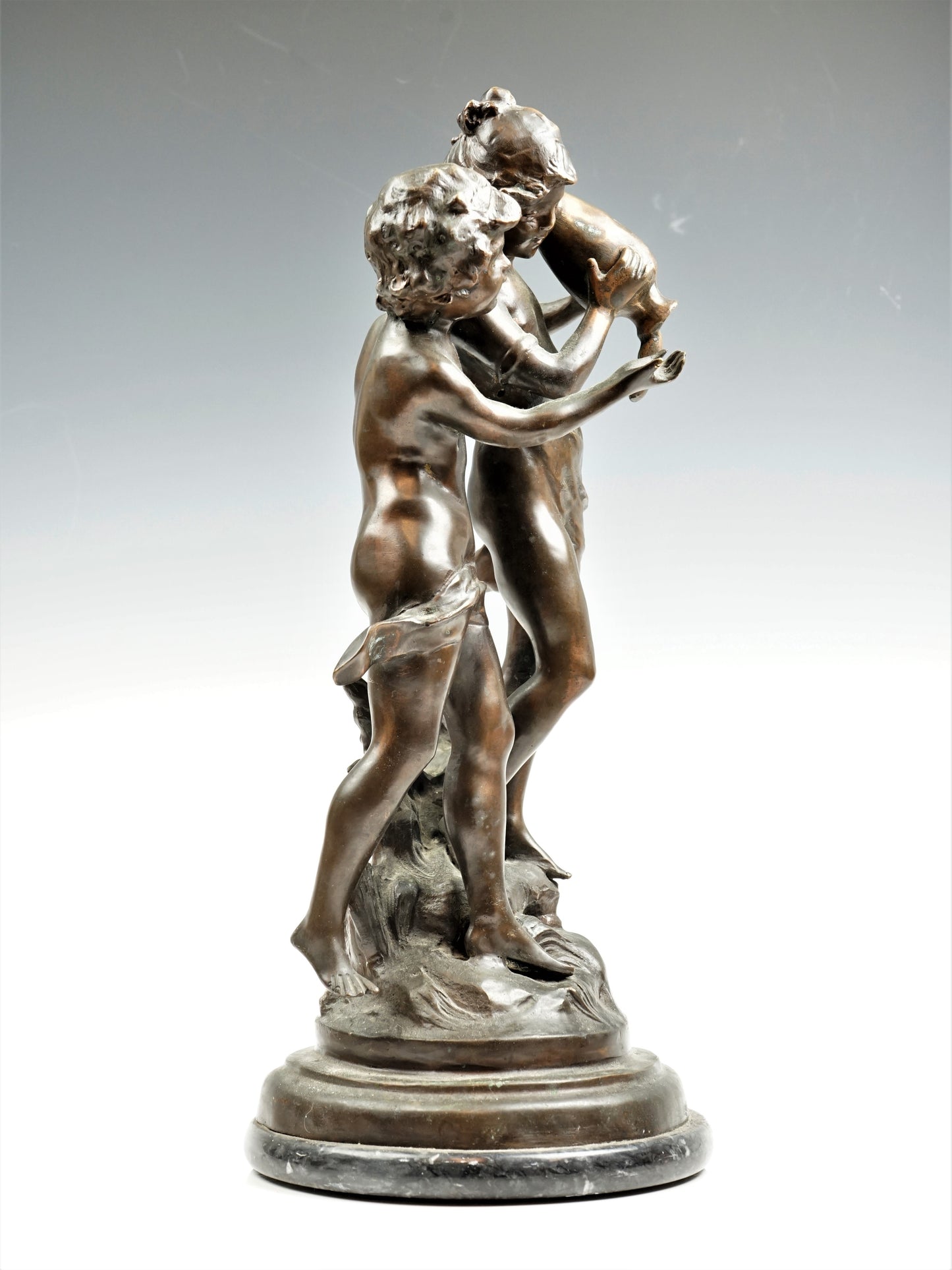 Children with water vase bronze signed: Aug. Moreau Paris