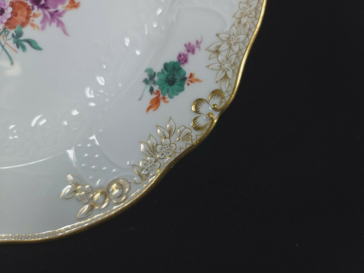 Fine Meissen Embossed Lace 9 5/8" Floral  Plate With Gold Trim(B06/06)