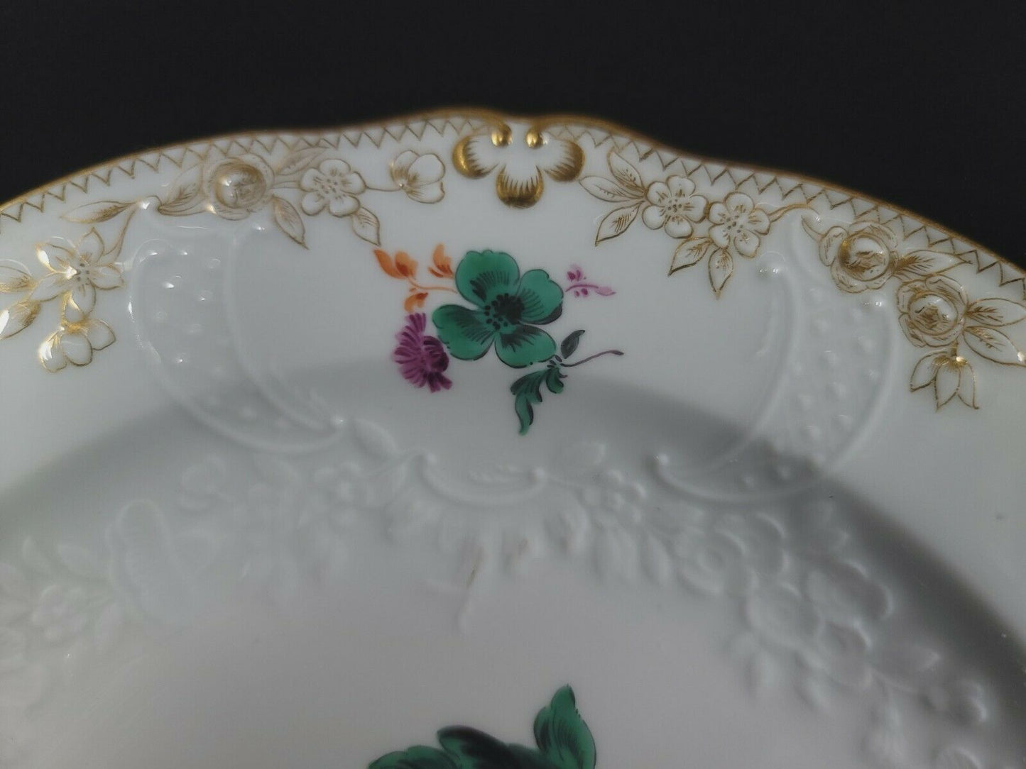 Fine Meissen Embossed Lace 9 5/8" Floral  Plate With Gold Trim(B06/06)