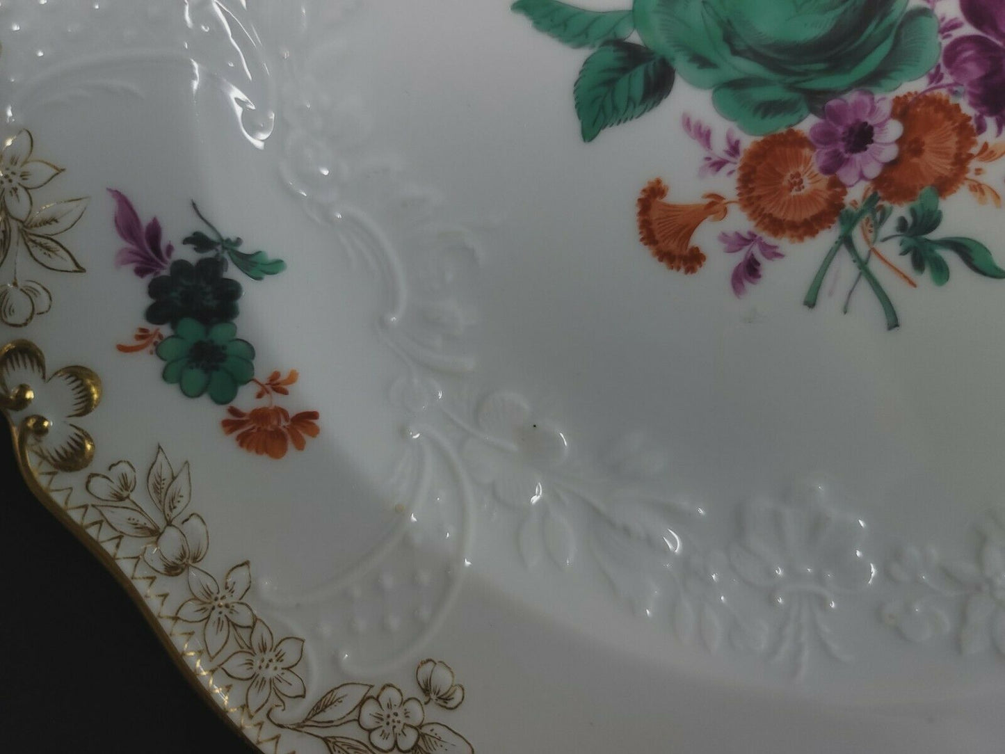 Fine Meissen Embossed Lace 9 5/8" Floral  Plate With Gold Trim(B06/06)