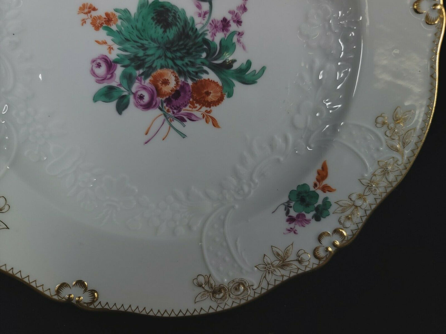 Fine Meissen Embossed Lace 9 5/8" Floral  Plate With Gold Trim(A06/06)