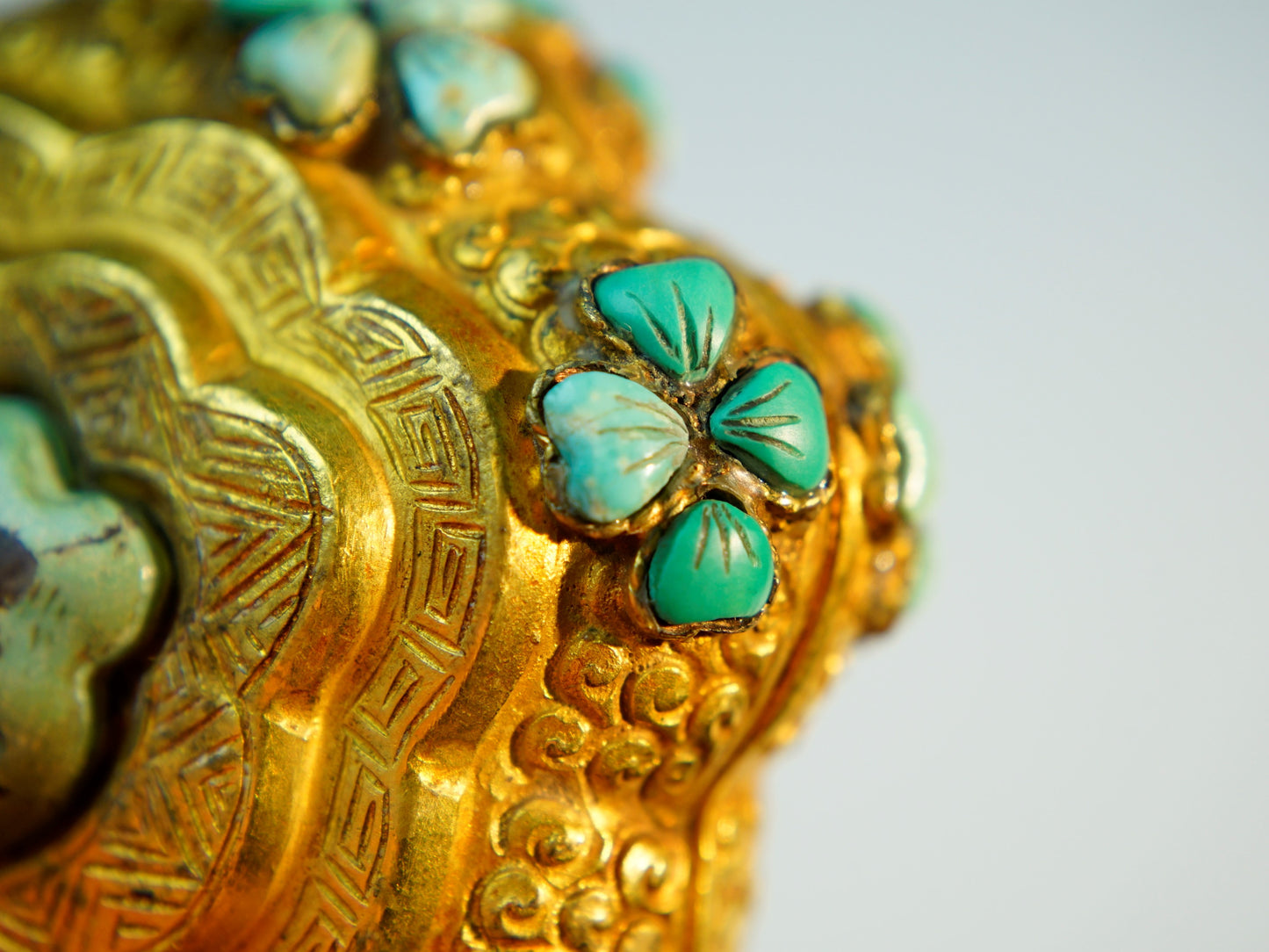 Rare Gold Plated Turquoise Studded Gao Shrine Box
