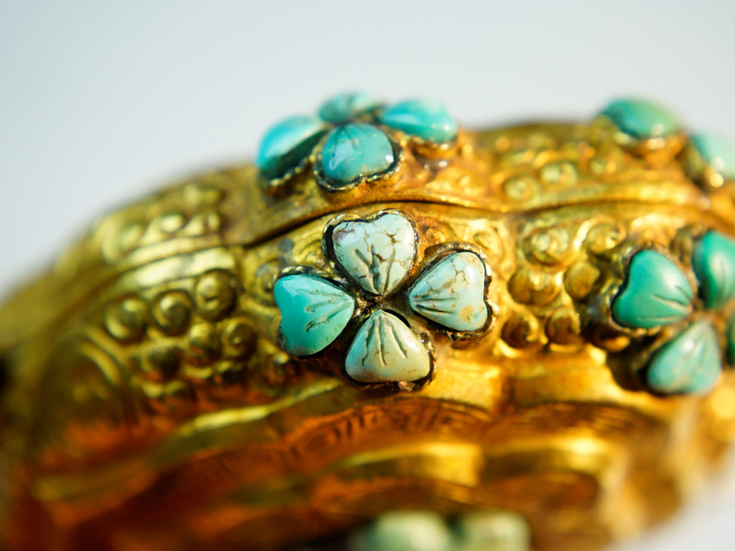 Rare Gold Plated Turquoise Studded Gao Shrine Box