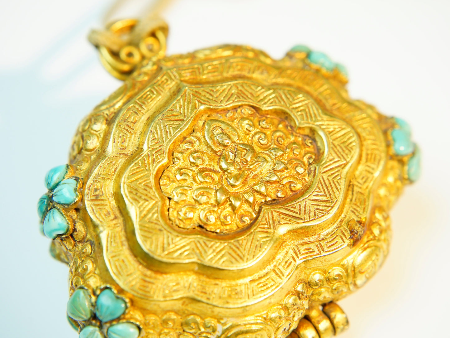 Rare Gold Plated Turquoise Studded Gao Shrine Box