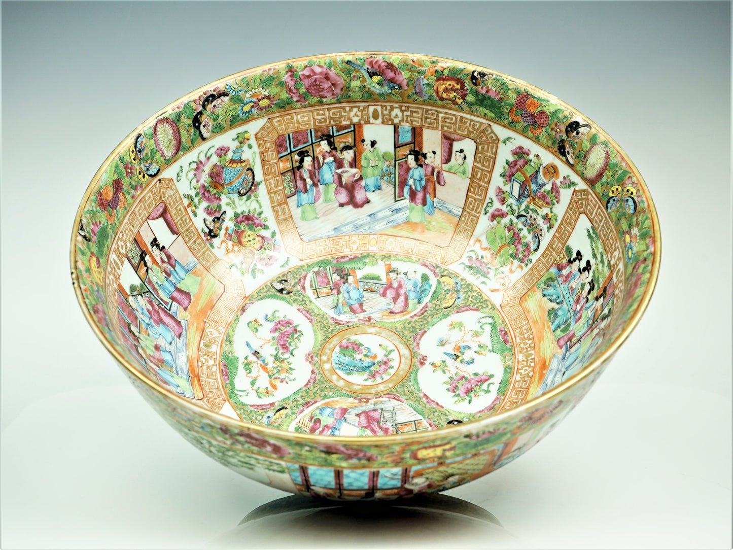 QING Dynasty Chinese Rose Medallion Punch Bowl