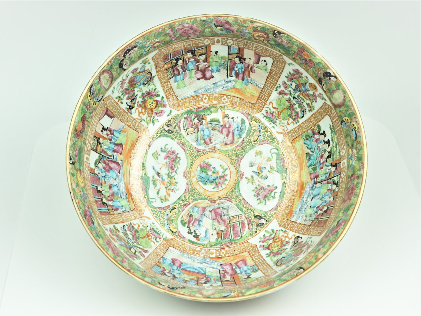 QING Dynasty Chinese Rose Medallion Punch Bowl