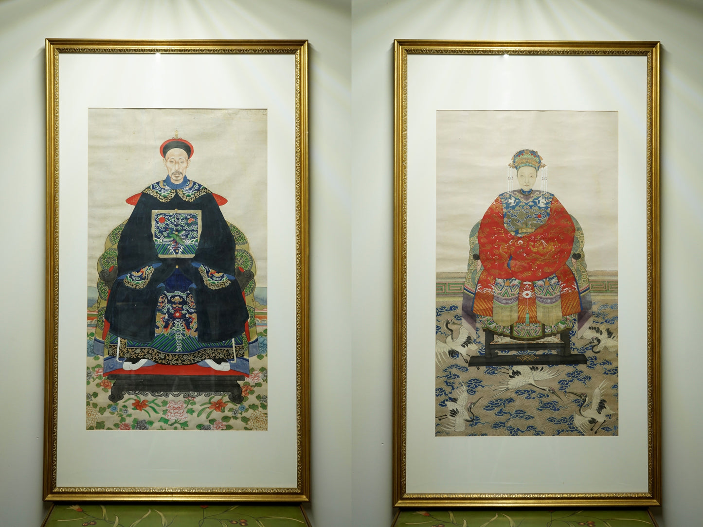 TWO CHINESE ANCESTOR PORTRAITS OF A CIVIL OFFICIAL AND AN OFFICAL'S WIFE